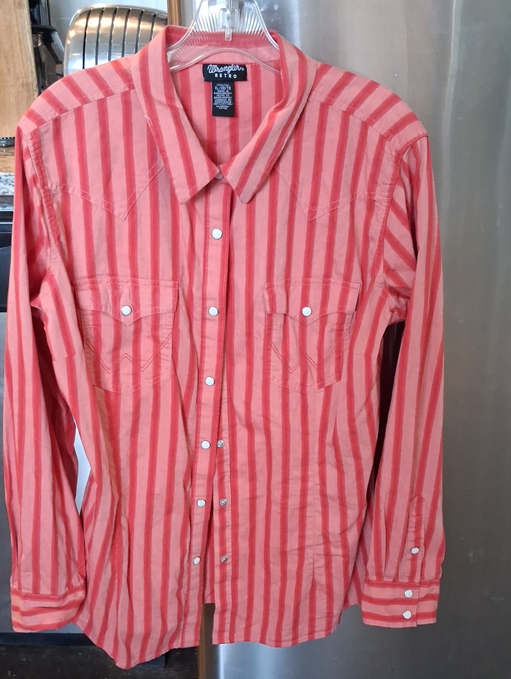 Wrangler Dark Coral and Light Coral Striped Western Shirt